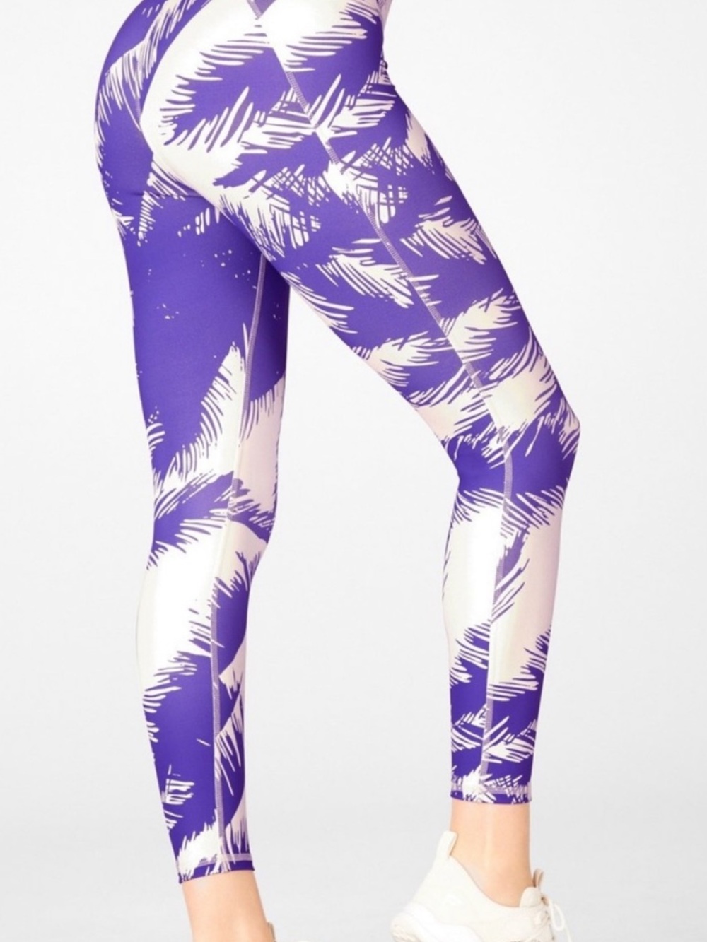 Fabletics High Waisted Printed Pure Luxe 7/8 Leggings Purple & White NWT